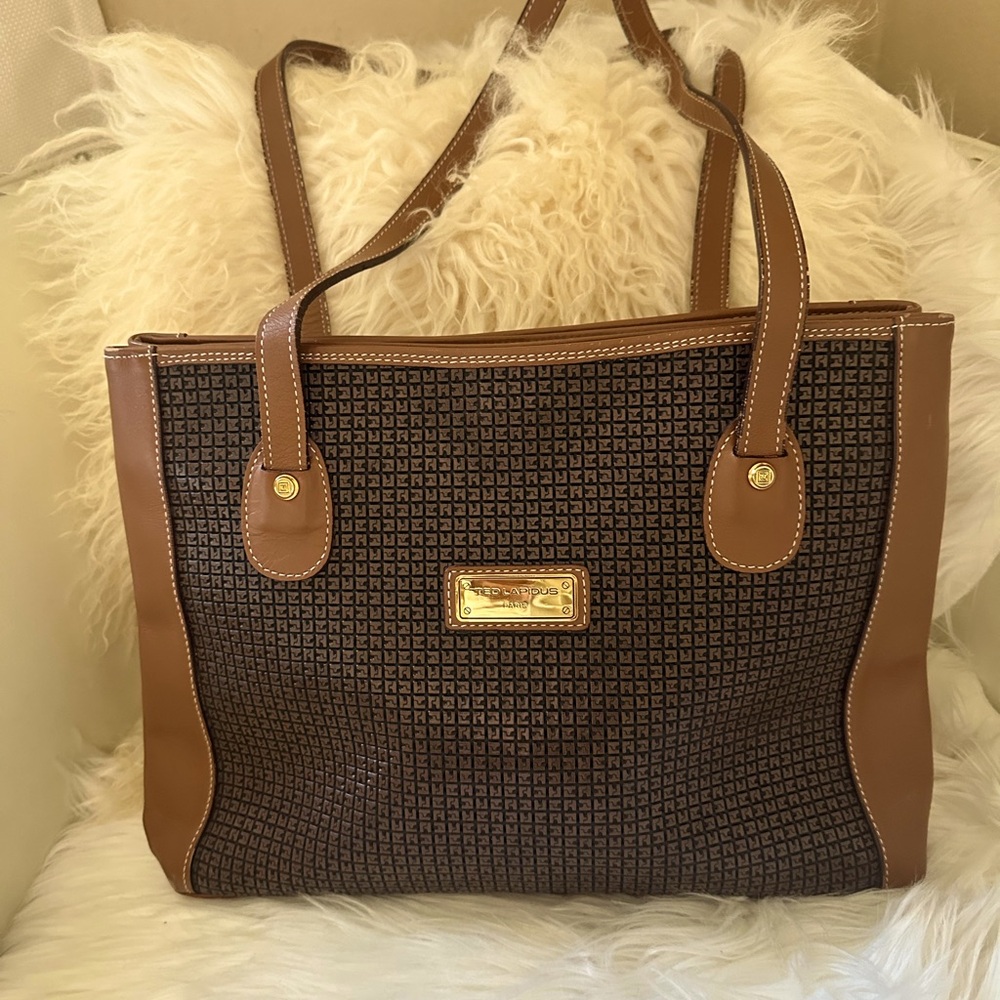 Ted Lapidus Paris Tote Bag Brown With Saddle Leather Trim. Gorgeous